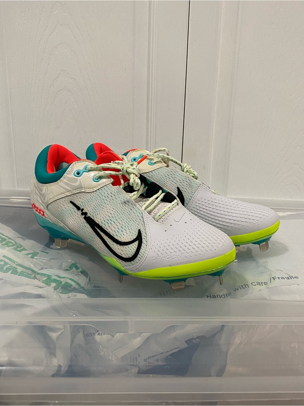 Nike Hyperdiamond 4 React Softball Cleats White/Teal US 11.5